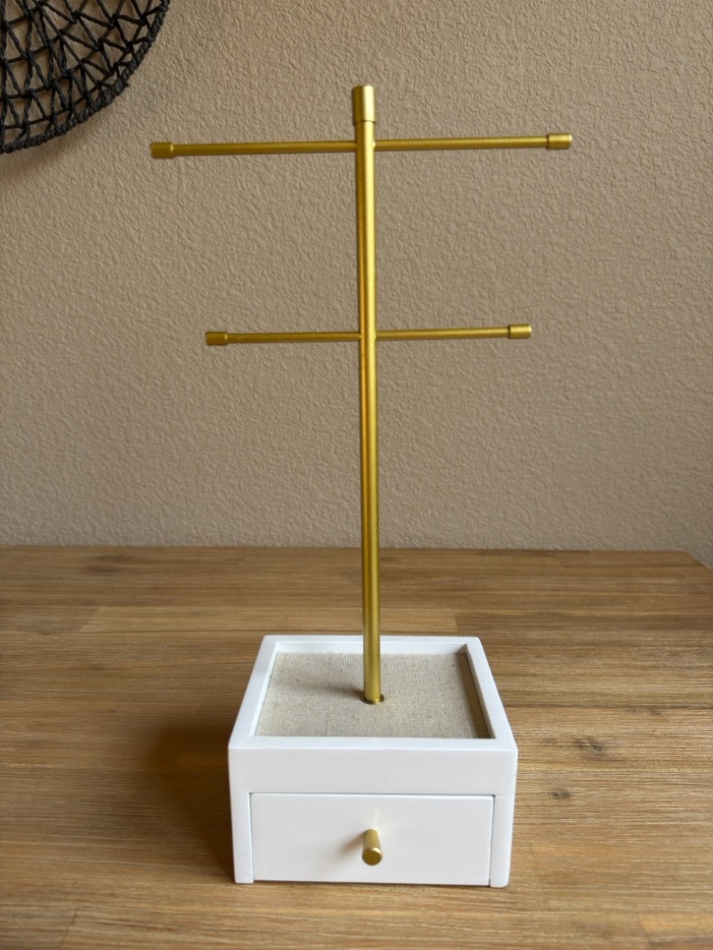 Hive & Honey Gold and White Jewelry T-Bar Stand with Drawer